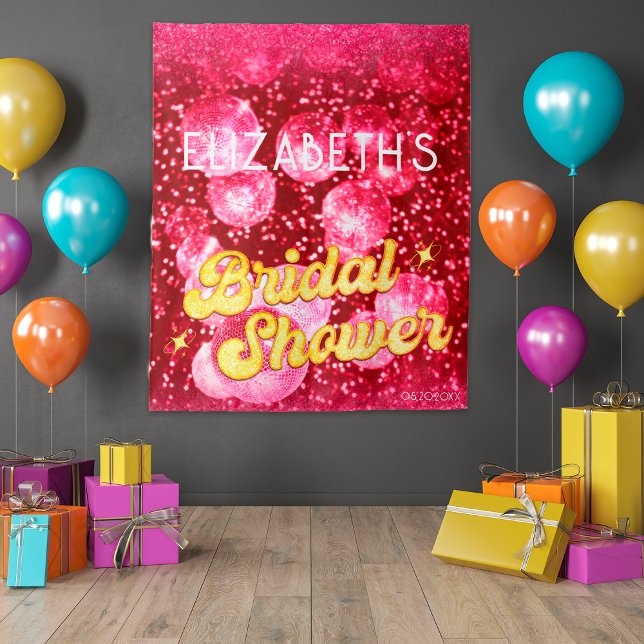 Hot Pink Gold Bridal Shower Disco Party Backdrop Tapestry (Creator Uploaded)