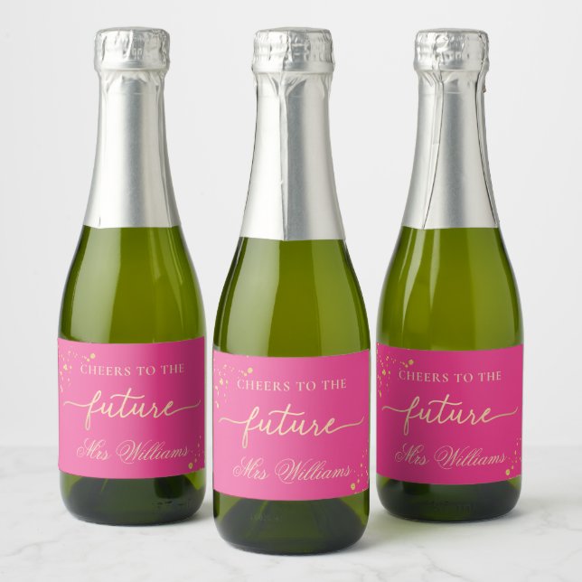 Hot Pink Gold Bridal Shower Sparkling Wine Favour  Label (Bottles)