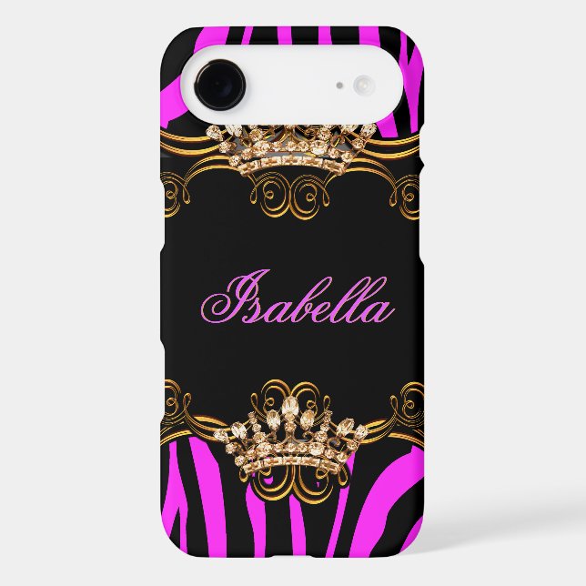 Hot Pink Gold Bronze Tiara Crown Zebra Case-Mate iPhone Case (Back)