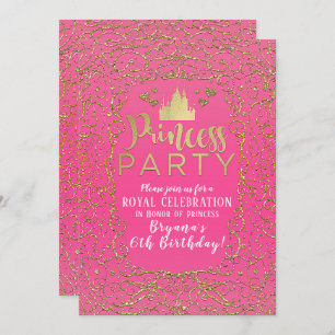 Hot Pink & Gold Castle PRINCESS PARTY Birthday Invitation