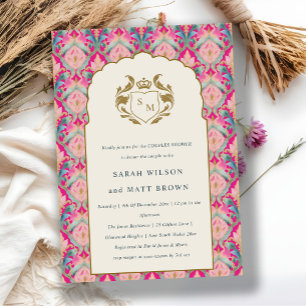 Hot Pink Gold Classy Floral Laurel Couples Shower Invitation