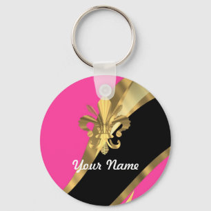 Hot pink & gold fleur de lys key ring
