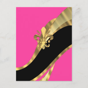 Hot pink & gold fleur de lys postcard