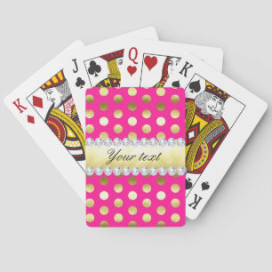 Hot Pink Gold Foil Polka Dots Diamonds Playing Cards