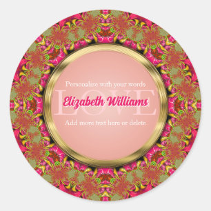 Hot Pink & Gold Fractal Lace Classic Round Sticker