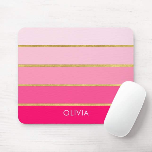 Hot Pink & Gold Girly Personalised Mouse Pad (With Mouse)
