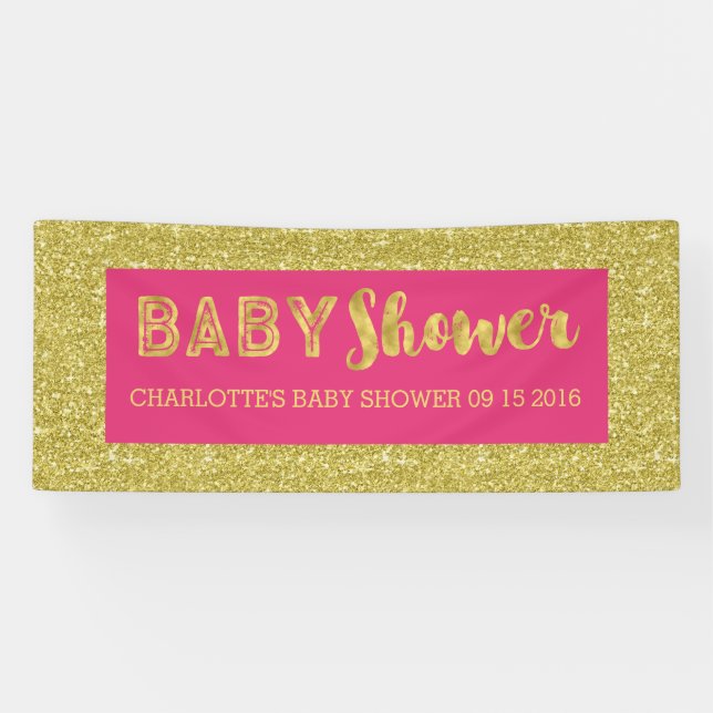 Hot Pink Gold Glitter Baby Shower Sign Custom (Horizontal)