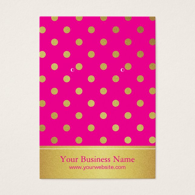 Hot Pink Gold Glitter Dots Earring Display Cards (Front)