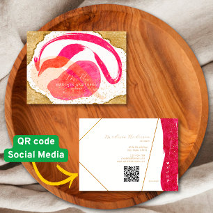 Hot Pink Gold Glitter Website QR Code Business Card