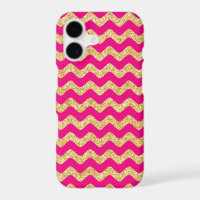 Hot Pink Gold Glitter Zigzag Chevron Pattern