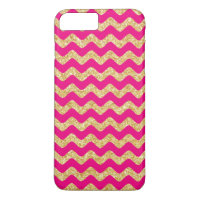 Hot Pink Gold Glitter Zigzag Chevron Pattern