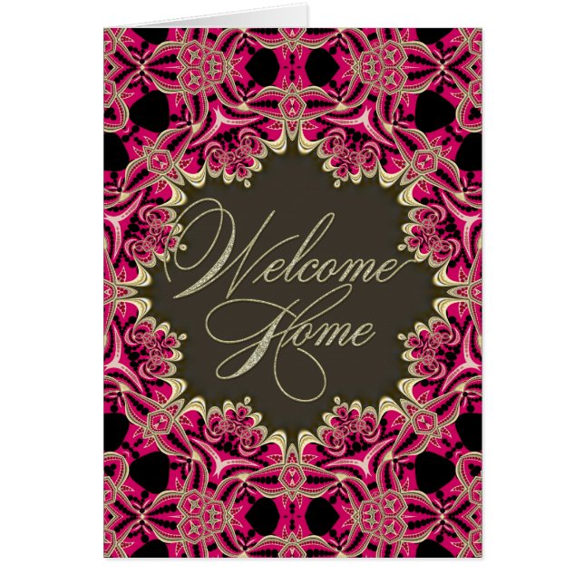 Hot Pink & Gold Lace Welcome Home Card (Front)