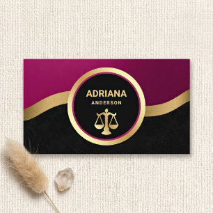 Hot Pink Gold Lawyer Justice Scale Attorney Business Card