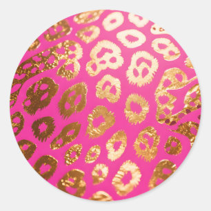 Hot Pink Gold Leopard Print Glam Classic Round Sticker