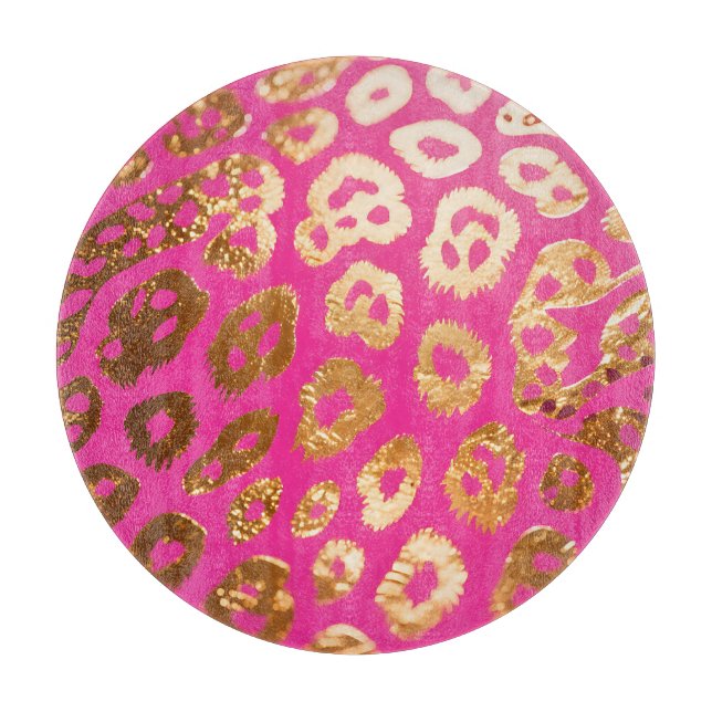 Hot Pink Gold Leopard Print Glam Cutting Board (Front)