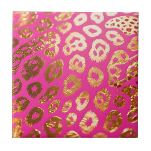 Hot Pink Gold Leopard Print Glam Tile
