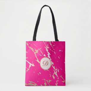 Hot Pink & Gold Monogram Custom Tote Bag