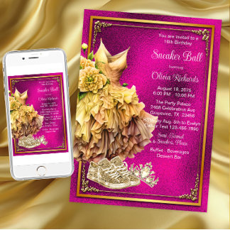 Hot Pink Gold Sneaker Ball Invitation