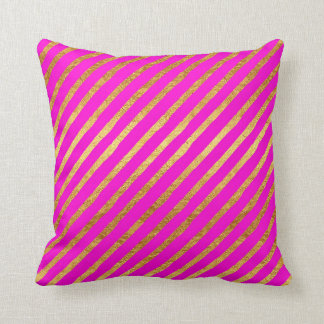 Hot Pink Gold Stripe Faux Foil Metallic Stripes Cushion