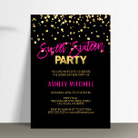 HOT Pink Gold SWEET SIXTEEN 16 Party Invitations<br><div class="desc">Throwing a sweet sixteen party? Need ideas? Get these modern and trendy custom templates so you can DIY easily.  Hot pink with faux gold confetti with black and faux gold foil background.  Affordable but not cheap looking. Personalise these invites for your next sweet 16 party.</div>