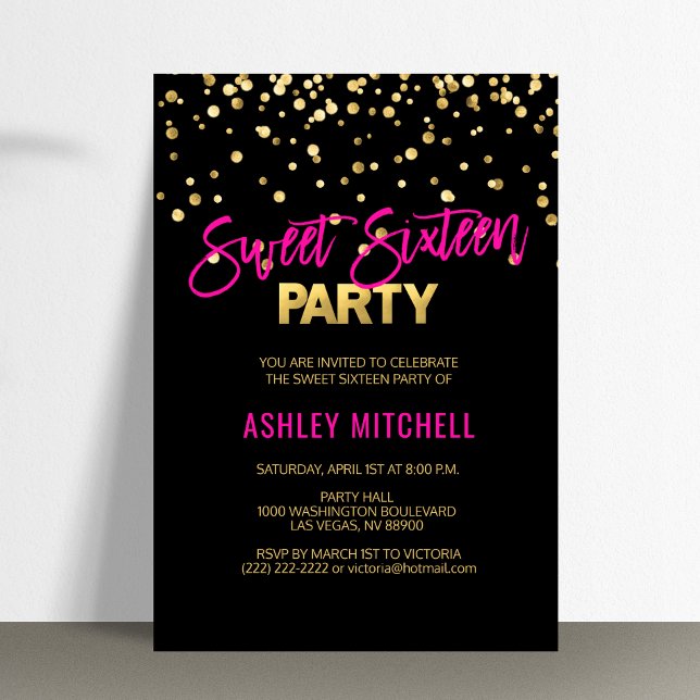HOT Pink Gold SWEET SIXTEEN 16 Party Invitations (HOT Pink Gold SWEET SIXTEEN 16 Party Invitations)