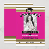 Hot Pink Gold White Elegant Photo Graduation Party