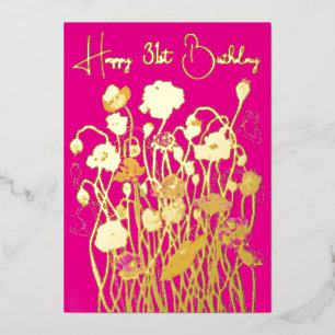Hot Pink-Gold Wild Poppy Watercolor aged Birthday