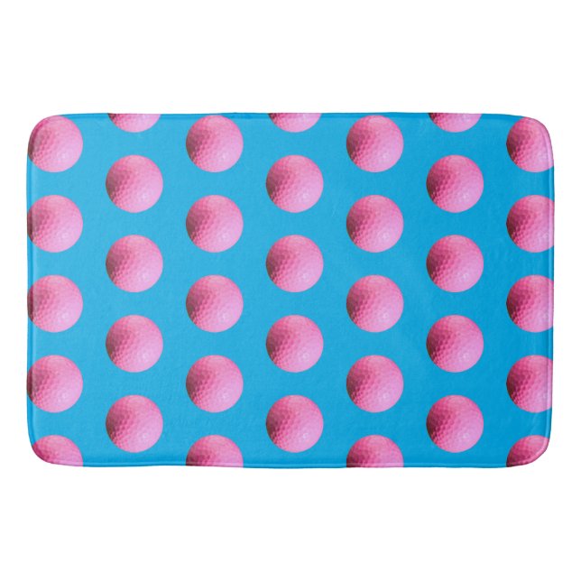 Hot Pink Golf Ball Pattern Blue Bath Mat (Front)