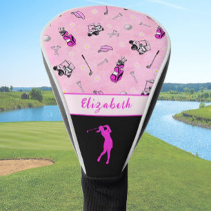 Hot pink golf cart pattern custom name head cover
