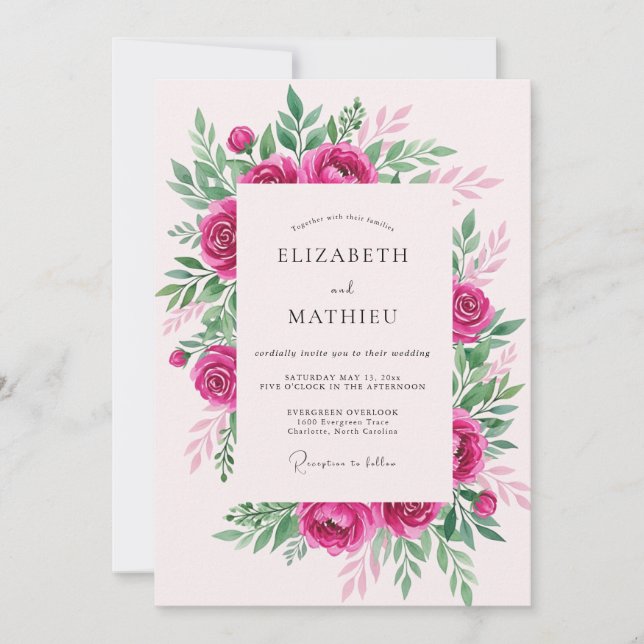 Hot Pink Graceful Spring Wedding Invitation (Front)
