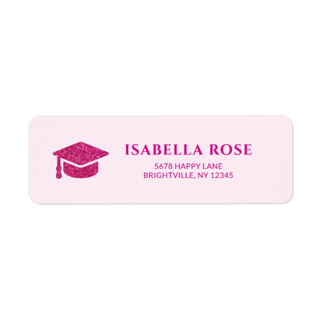 Hot pink Grad Cap Graduation Mail Return Address  (Front)