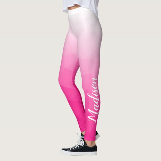 Hot pink Gradient Geometric Mesh Custom name Leggings (Left)