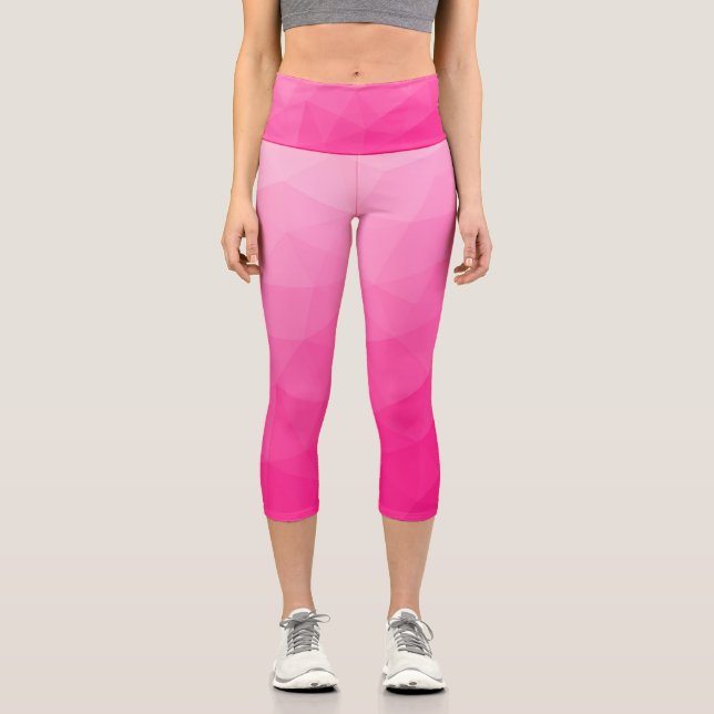 Hot pink Gradient Geometric Mesh Pattern Capri Leggings (Front)
