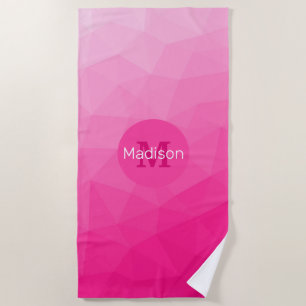 Hot pink Gradient Geometric Mesh Pattern Monogram Beach Towel