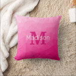 Hot pink Gradient Geometric Mesh Pattern Monogram Cushion<br><div class="desc">Monogram Personalise with your custom initial and name. 
Hot pink Gradient Geometric Mesh Pattern. 
Elegant and cool Triangle geometric mesh with hot pink gradient for ladies.</div>