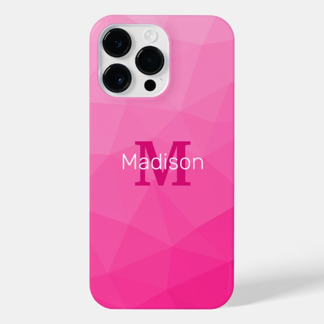 Hot pink Gradient Geometric Mesh Pattern Monogram iPhone Case (Back)