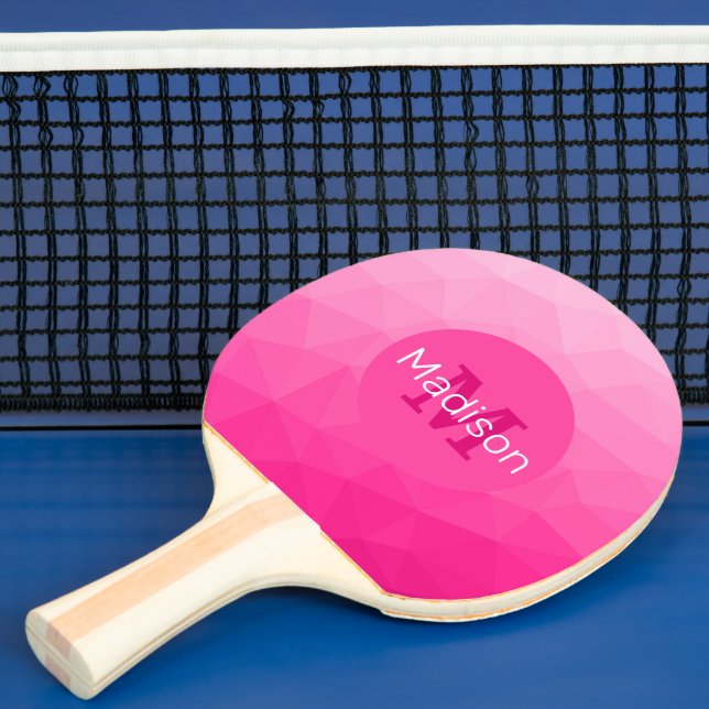 Hot pink Gradient Geometric Mesh Pattern Monogram Ping Pong Paddle (Insitu)