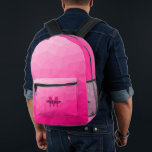 Hot pink gradient geometric mesh pattern Monogram Printed Backpack<br><div class="desc">Hot pink gradient geometric mesh pattern Monogram Printed Backpack. Cool fashion accessory bag for everyone. 
Hot pink Triangle geometric mesh with light to dark ombre gradient design. Create a unique and personalised backpack with a custom touch! Modern monogram with your initial and your name for that extra personal flair.</div>
