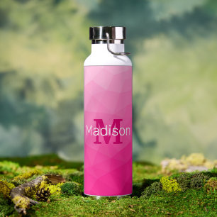Hot pink Gradient Geometric Mesh Pattern Monogram Water Bottle
