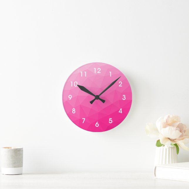 Hot pink Gradient Geometric Mesh Pattern Round Clock (Home)