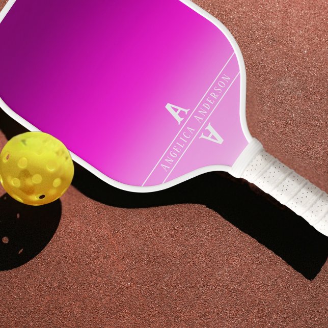 Hot Pink Gradient Monogram Initials  Pickleball Paddle (Creator Uploaded)