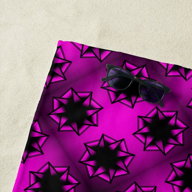 Hot Pink Gradient Star Bow Beach Towel (In Situ)