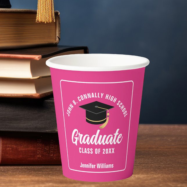Hot Pink Graduate Custom 2025 Graduation Party Paper Cups (Creator Uploaded)