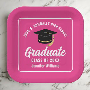 Hot Pink Graduation Custom 2025 Graduate Paper Plate