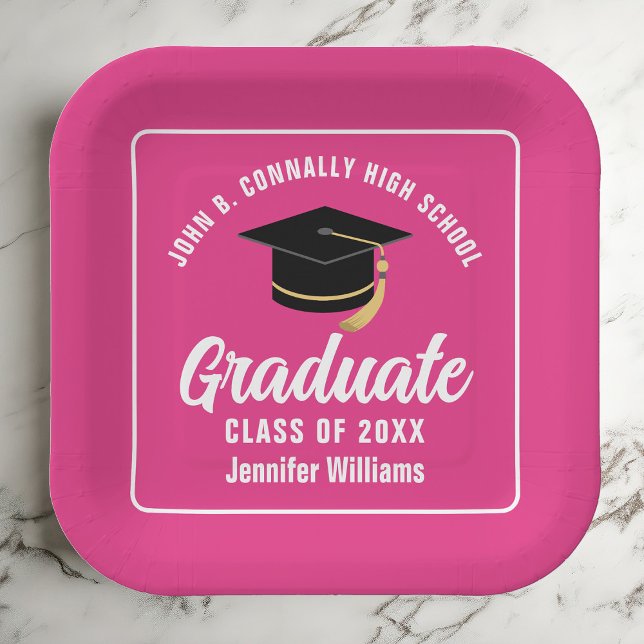 Hot Pink Graduation Custom 2025 Graduate Paper Plate (Creator Uploaded)