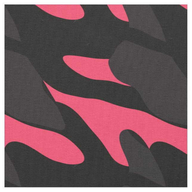 Hot pink, gray and black Camo abstract Fabric (Close Up)