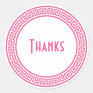 Hot Pink Greek Key Border Personalised Stationery Classic Round Sticker