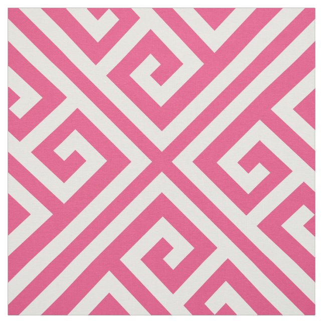 Hot Pink Greek Key Large Scale Fabric (Swatch)