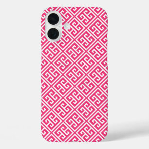 Hot Pink Greek Key Pattern iPhone 16 Plus Case