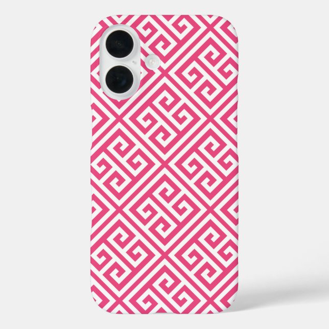 Hot Pink Greek Key Pattern Case-Mate iPhone Case (Back)